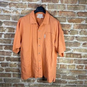 Columbia Casual Hiking Shirt Short Sleeve M Orange Breathable Ramie Lightweight